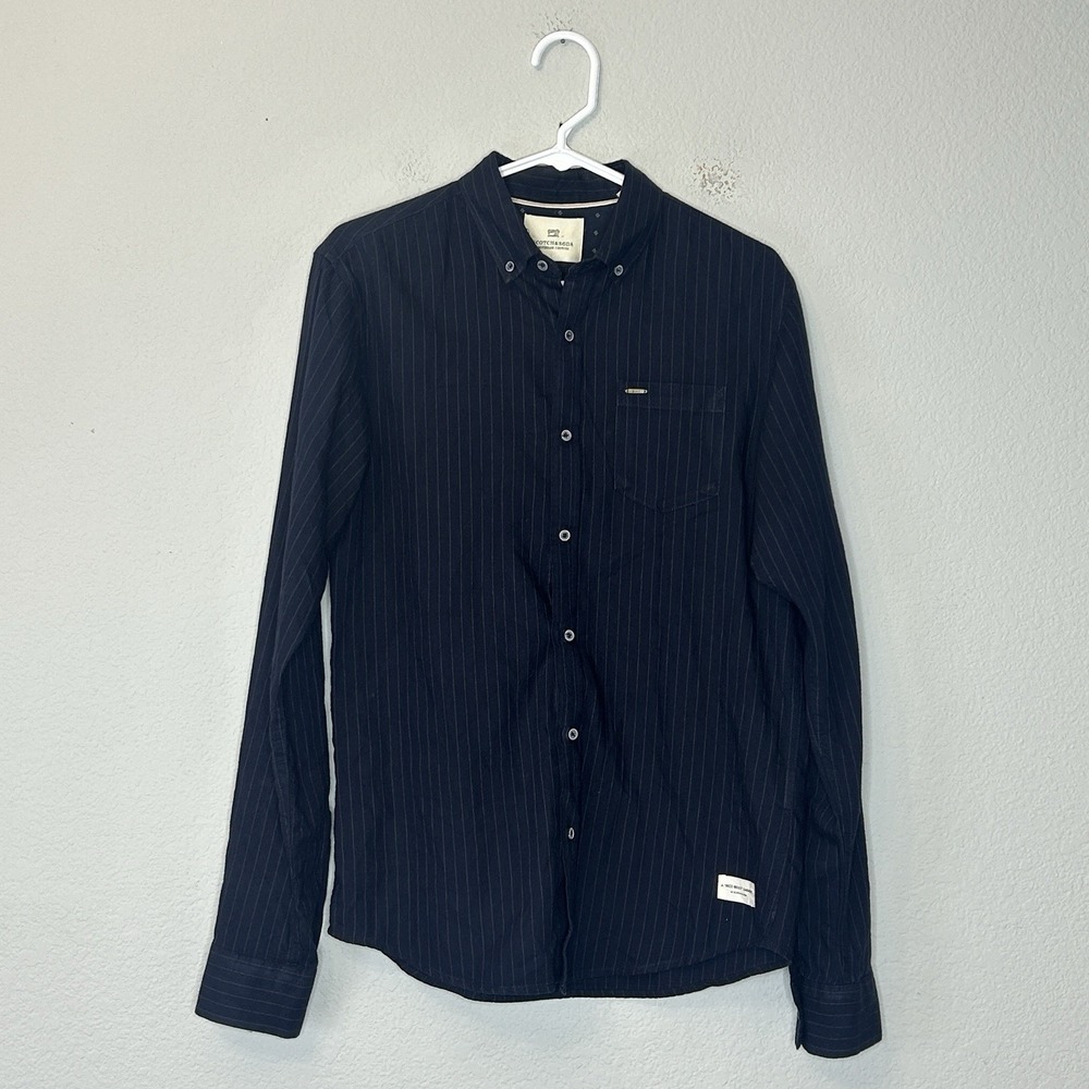 Scotch & Soda Pinstripe Button Down Long Sleeve Shirt Men's M Navy Blue
